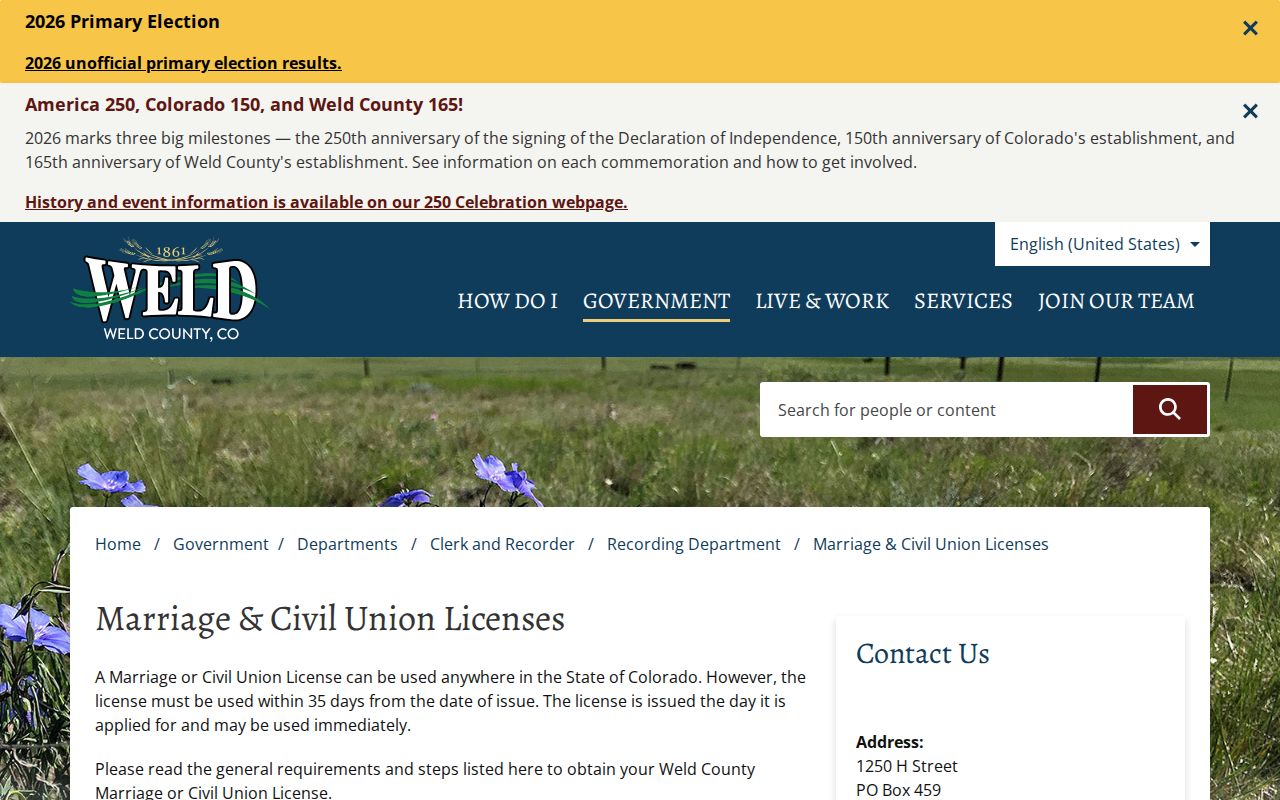 Weld County marriage records marriage license page