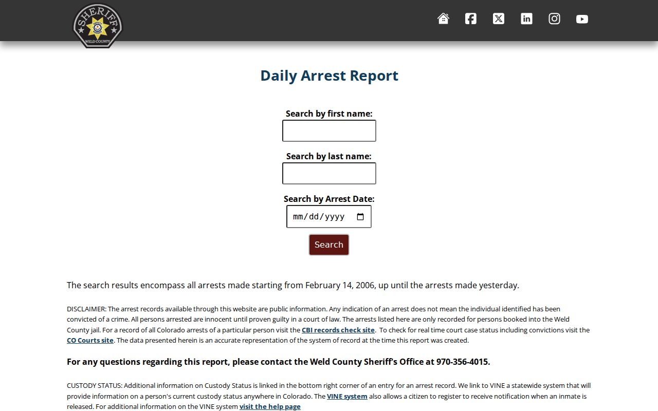 Weld County inmate search daily arrest report