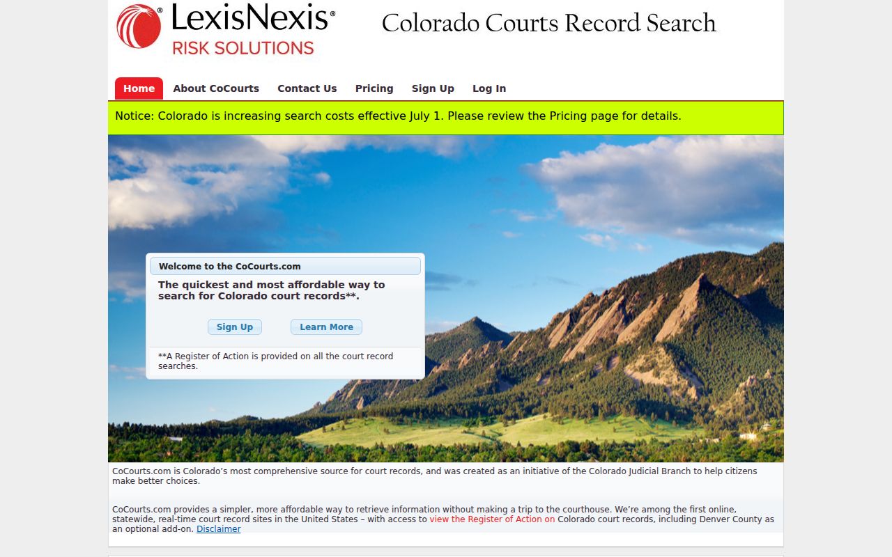 Weld County court records CoCourts register of action search