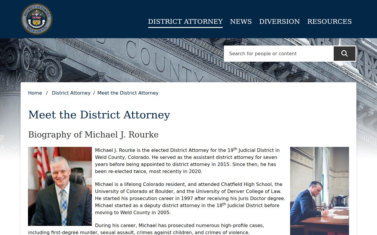 Weld County criminal court records District Attorney biography