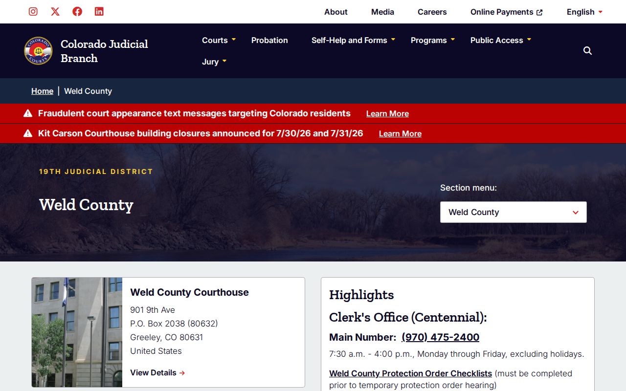 Weld County court records Colorado Judicial Branch court page