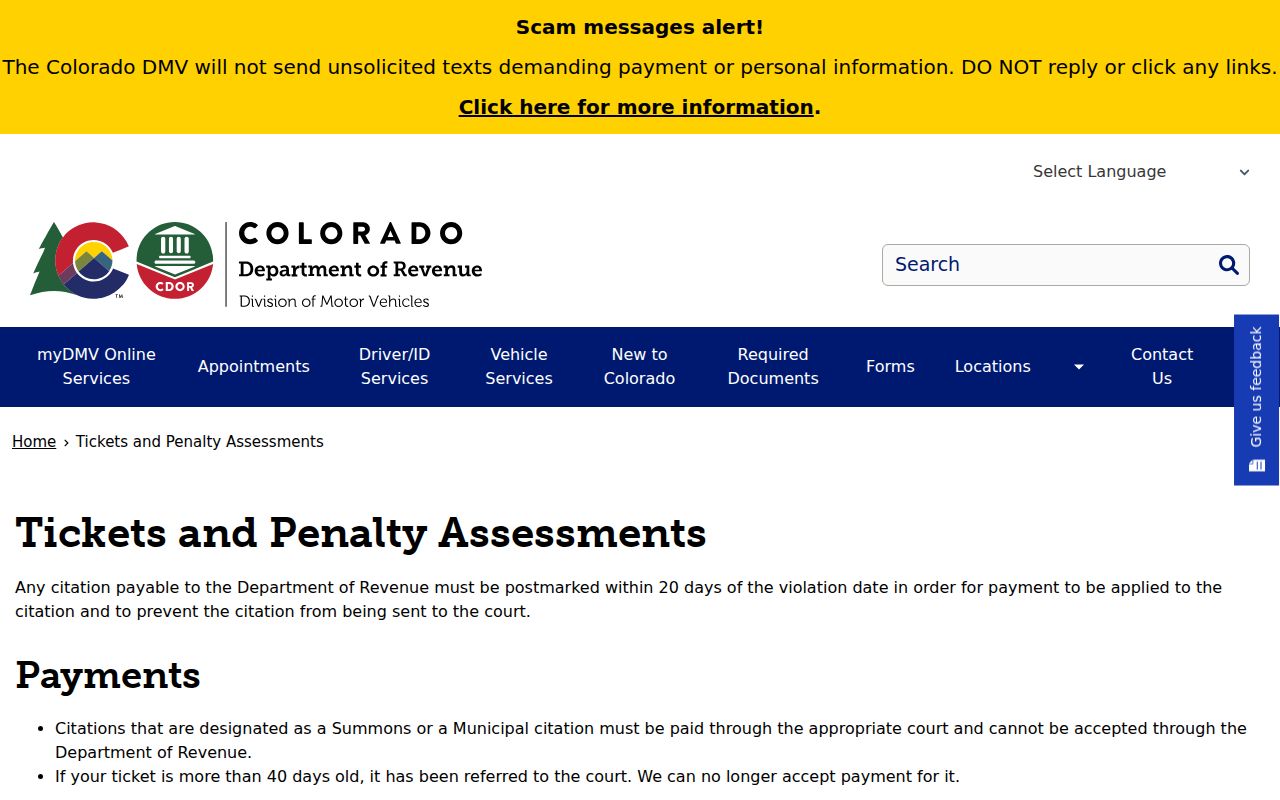 Weld County traffic court records Colorado DMV ticket payments