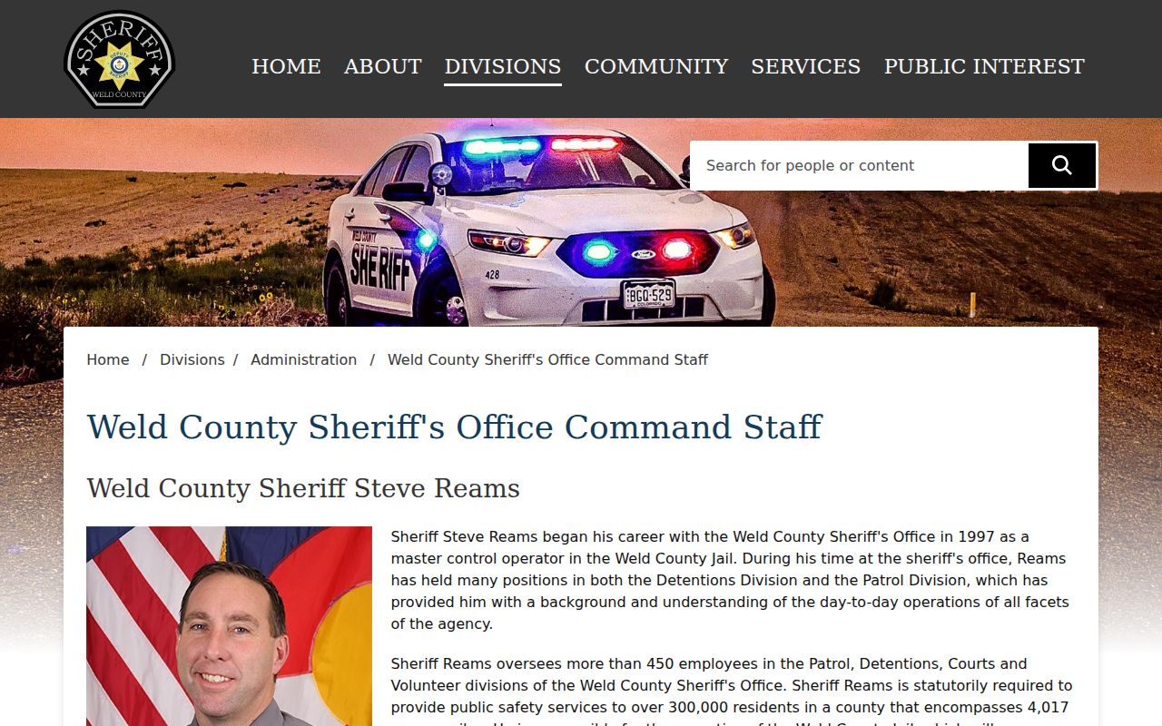 Weld County warrant records sheriff command staff page